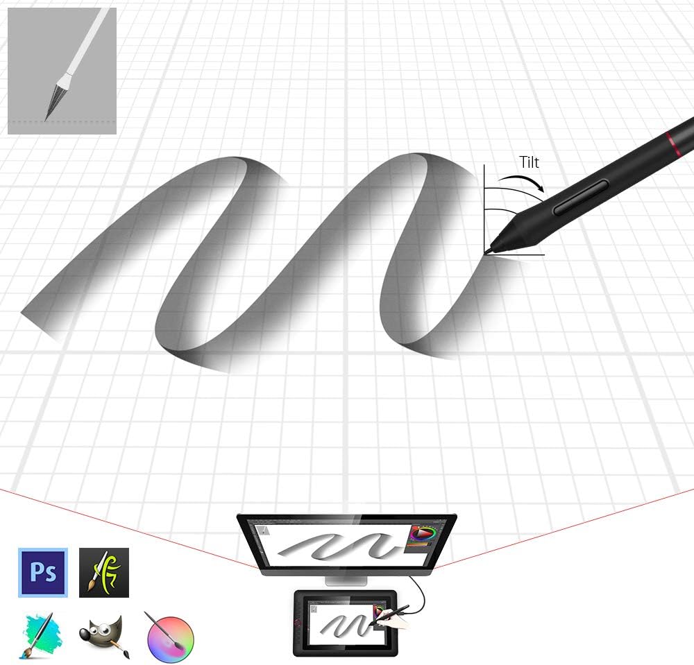 XP-PEN PA2 Stift Pen Batteriefreier Eingabestift mit 8192 Druckstufen 60° Tilt für Aritist 12 Pro, A