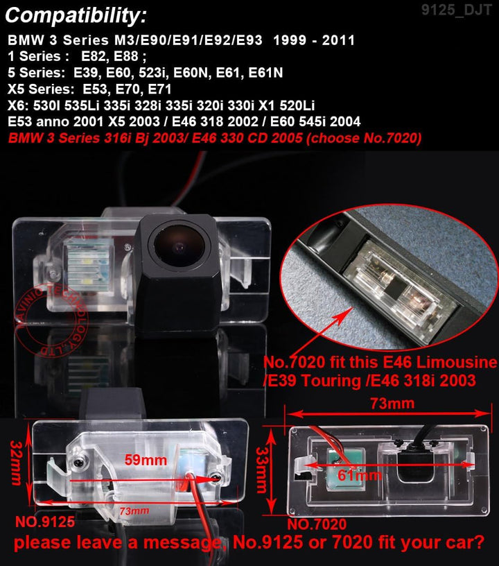 Auto Rückfahrkamera Replacement for BMW 1 3 5 -er M3 E90 E91/E92 E93 E82 E88 E39 E60 523i E60N E61 E