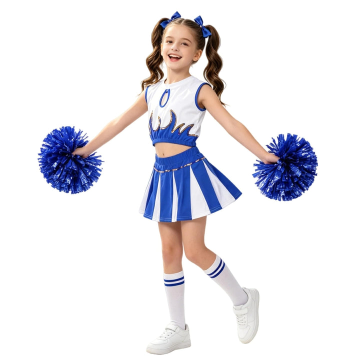 LOLANTA Mädchen Cheerleader Kostüm Schulkind Cheer Kostüm Outfit Karneval Kostüm Blau 122-128, Blau