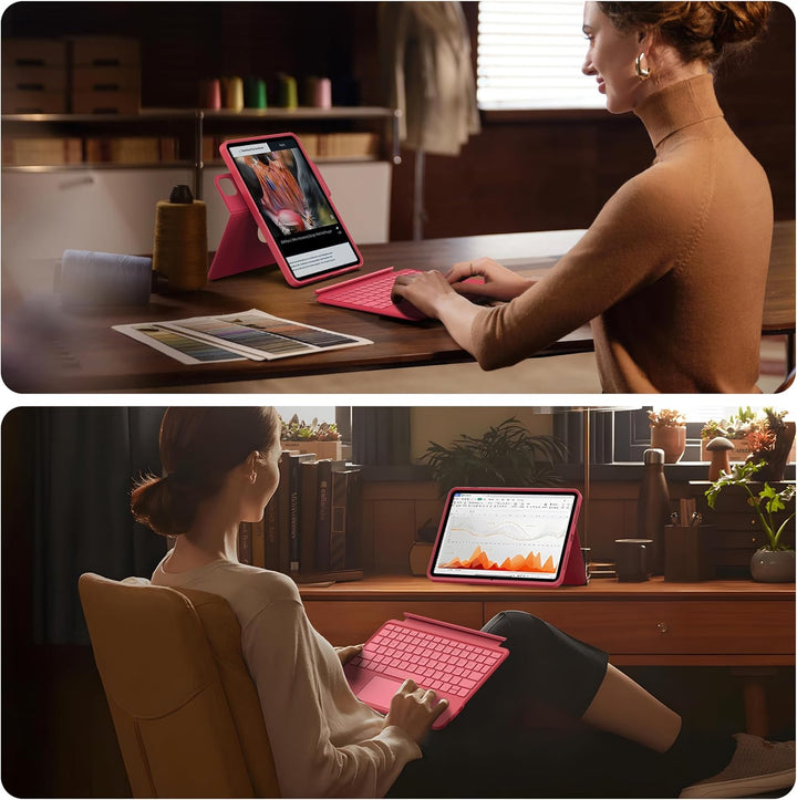 HOU 360° Drehbare Abnehmbare Hülle mit Tastatur für iPad Air 11" (M3/M2) 2025, Air 7/6/5/4,Pro 11" (