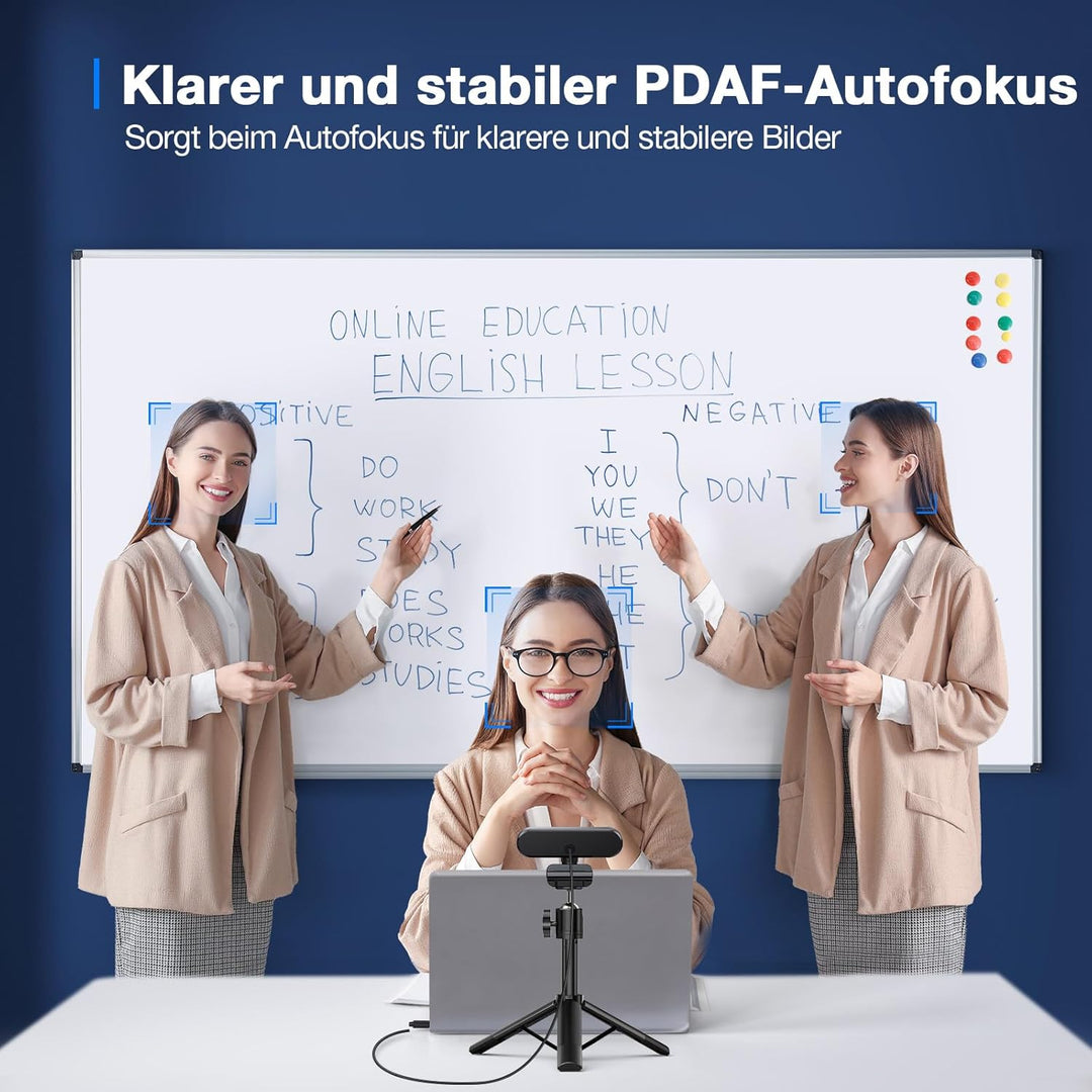 EMEET C960 4K Kit Webcam, UHD Webcam mit Objektivabdeckung & Dual Mikrofon, TOF Autofokus, 66 ° Stre