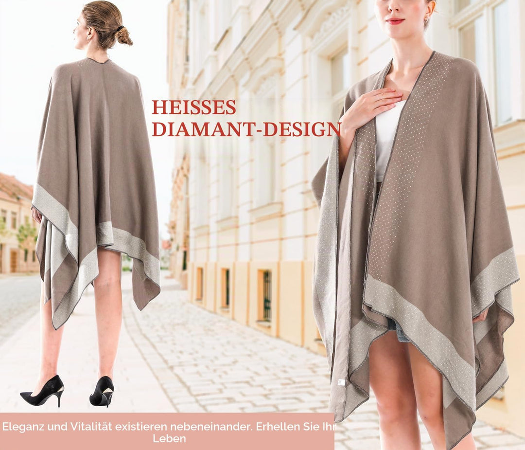 Shmily Girl Damen Poncho Habe Gestrickt Überdimensionalen Decke Kap-Schal Hot Diamond Beige, Hot Dia