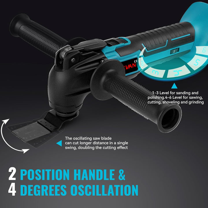 ONEVAN Akku Multifunktionswerkzeug, 2 * 4.0Ah Akkus, Multitool Oszillationswerkzeug, 22 Zubehör, 4°O