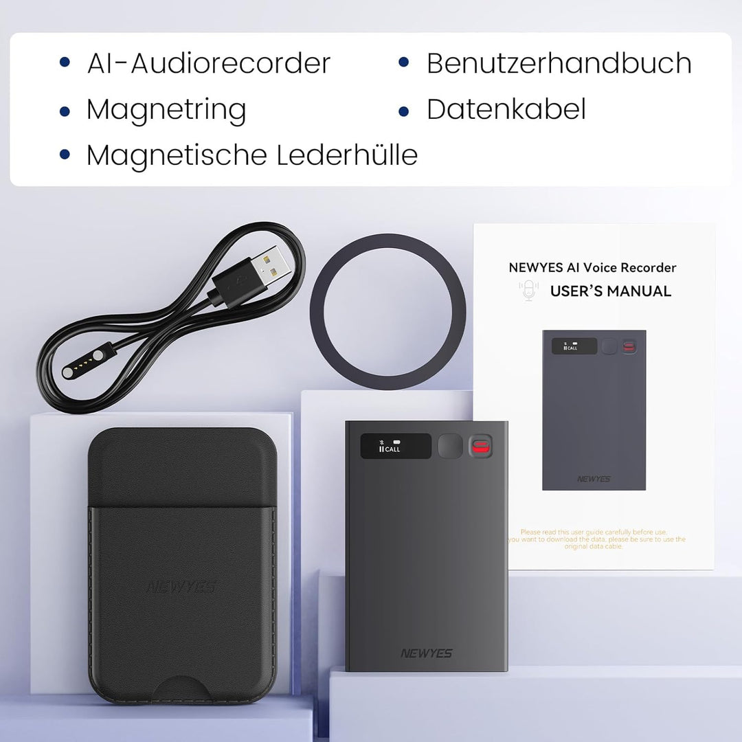 NEWYES Ailog KI Digitales Diktiergerät mit dedizierter App,Transkribieren und Zusammenfassen,35 Stun