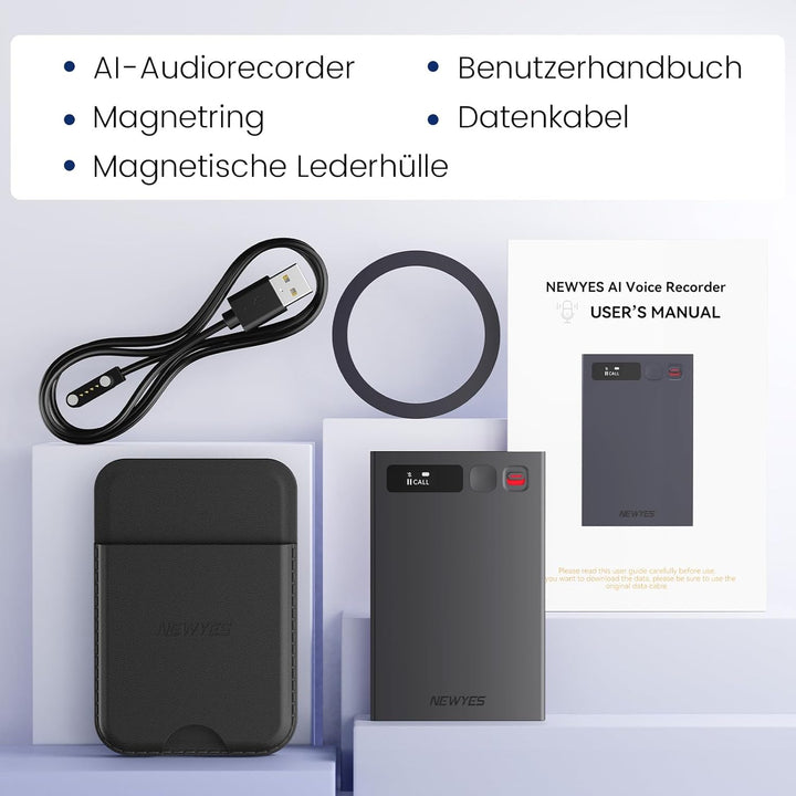 NEWYES Ailog KI Digitales Diktiergerät mit dedizierter App,Transkribieren und Zusammenfassen,35 Stun