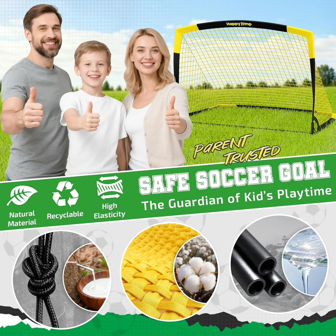 Happy Jump Pop-Up Fussballtor – Faltbar für Kinder & Erwachsene | 1 oder 2 Tore: 120x90 / 152x110 /