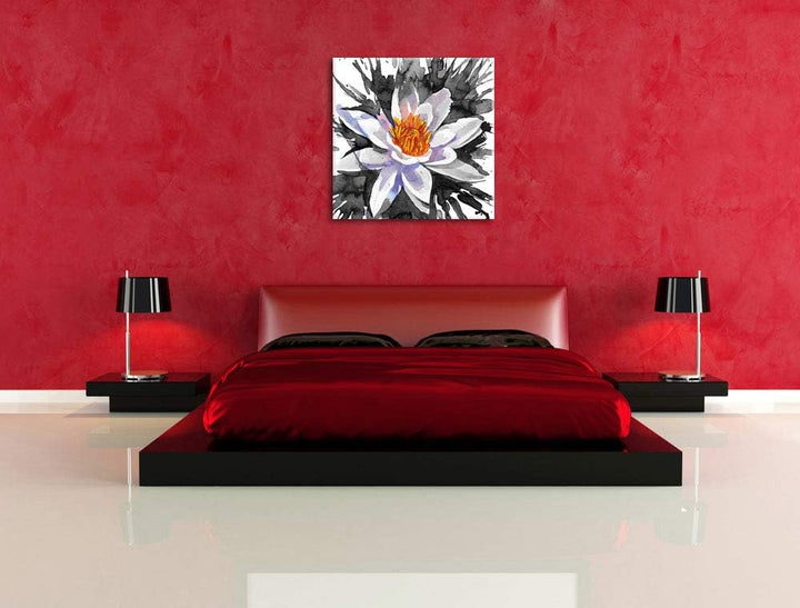 Pixxprint gezeichnete Seerose als Leinwandbild Quadratisch/Grösse: 70x70 / Wandbild/Kunstdruck/ferti