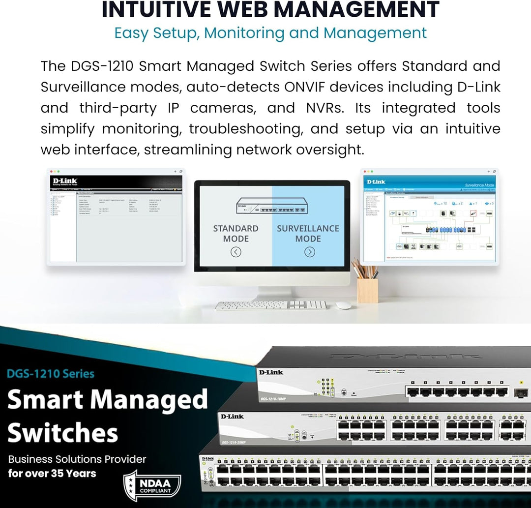 D-Link DGS-1210-10 10-Port Gigabit Smart Switch (8 x 10/100/1000 Mbit/s Base-T-Ports, 2 x 100/1000 M