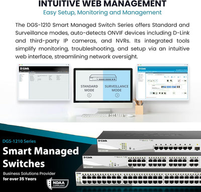 D-Link DGS-1210-10 10-Port Gigabit Smart Switch (8 x 10/100/1000 Mbit/s Base-T-Ports, 2 x 100/1000 M