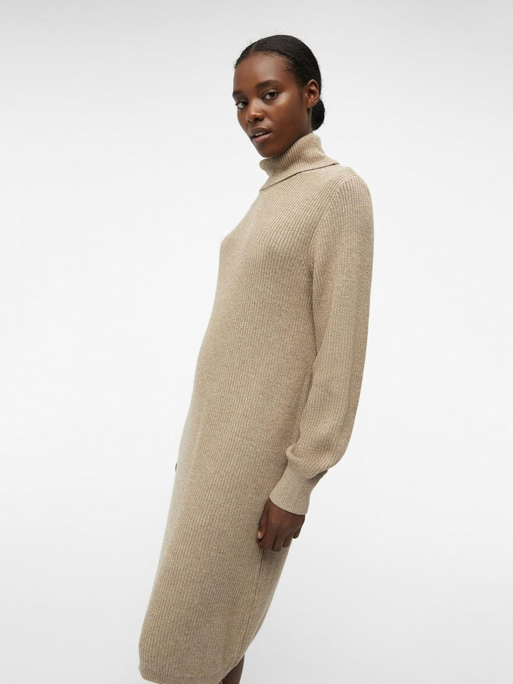 Object Damen Objmalena L/S Roll Neck Dress Noos Kleid XS Fossil/Detail:melange, XS Fossil/Detail:mel