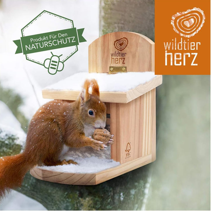 wildtier herz I Eichhörnchen Futterhaus wetterfest I aus verschraubtem Massiv-Holz Futterstelle I Fu