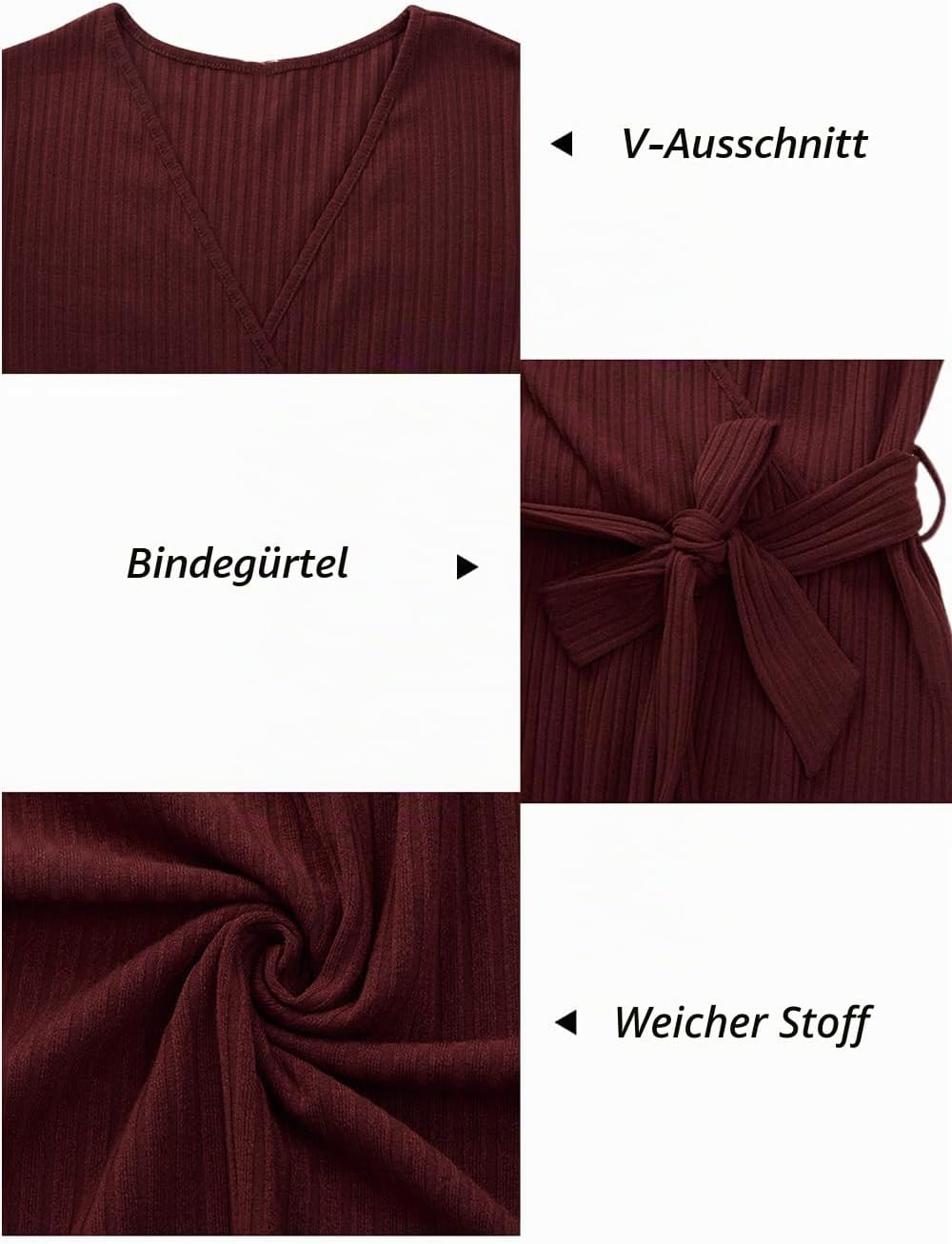 Newshows Strickkleid Damen Herbstkleid V Ausschnitt Pulloverkleid Winterkleid Kleid mit Taschen für