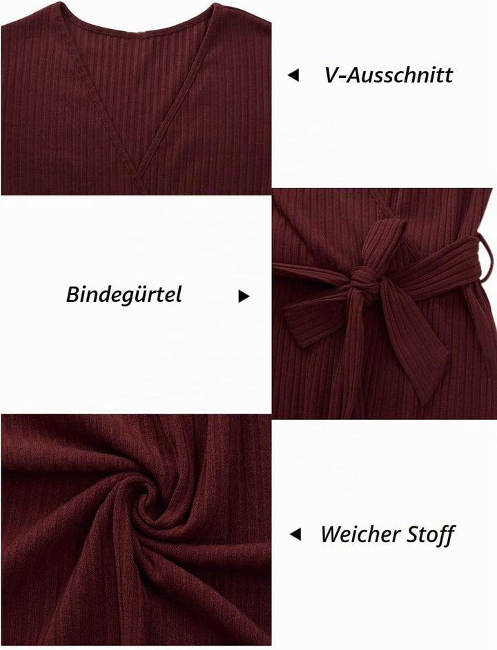 Newshows Strickkleid Damen Herbstkleid V Ausschnitt Pulloverkleid Winterkleid Kleid mit Taschen für