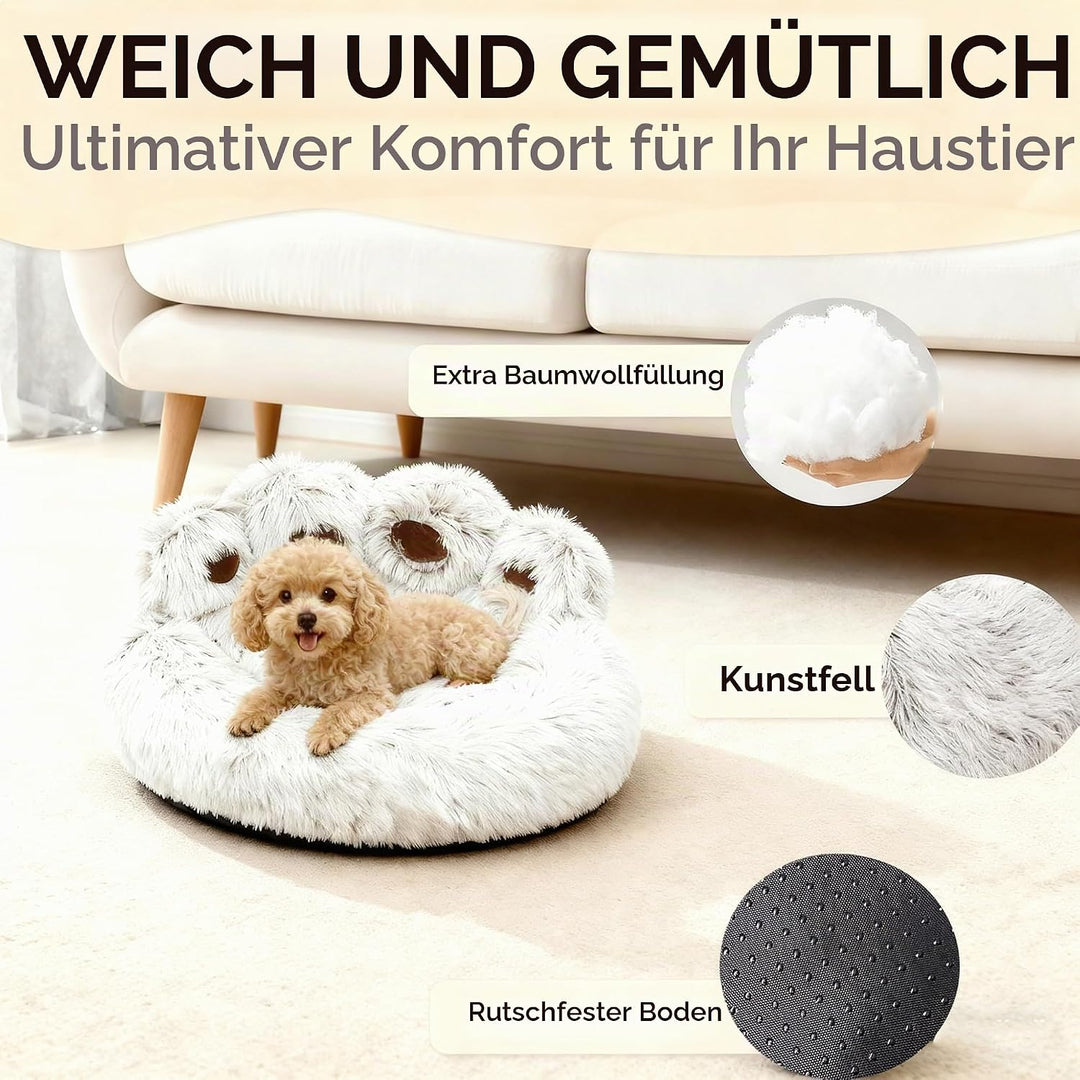 65cm Ø Flauschig Hundebett Katzenbett Bärentatzen-Design Hundekissen Katzenkissen Waschbar Hundekorb