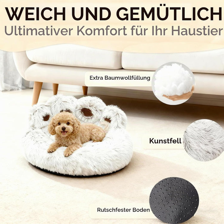 65cm Ø Flauschig Hundebett Katzenbett Bärentatzen-Design Hundekissen Katzenkissen Waschbar Hundekorb