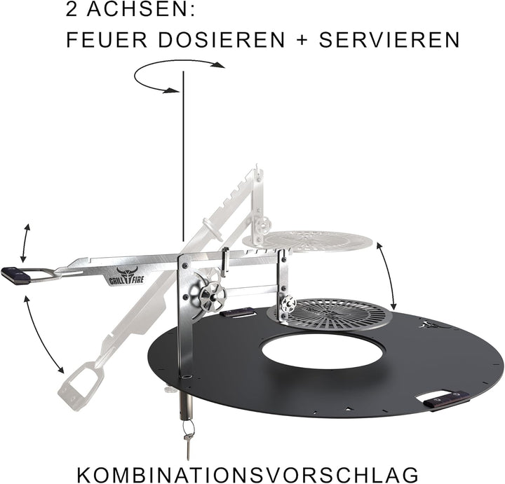 Grillfire XT-SET GRILLHAND – Höhenverstellbarer Edelstahl-Grillarm für FX-Feuerplatten | Werkzeuglos