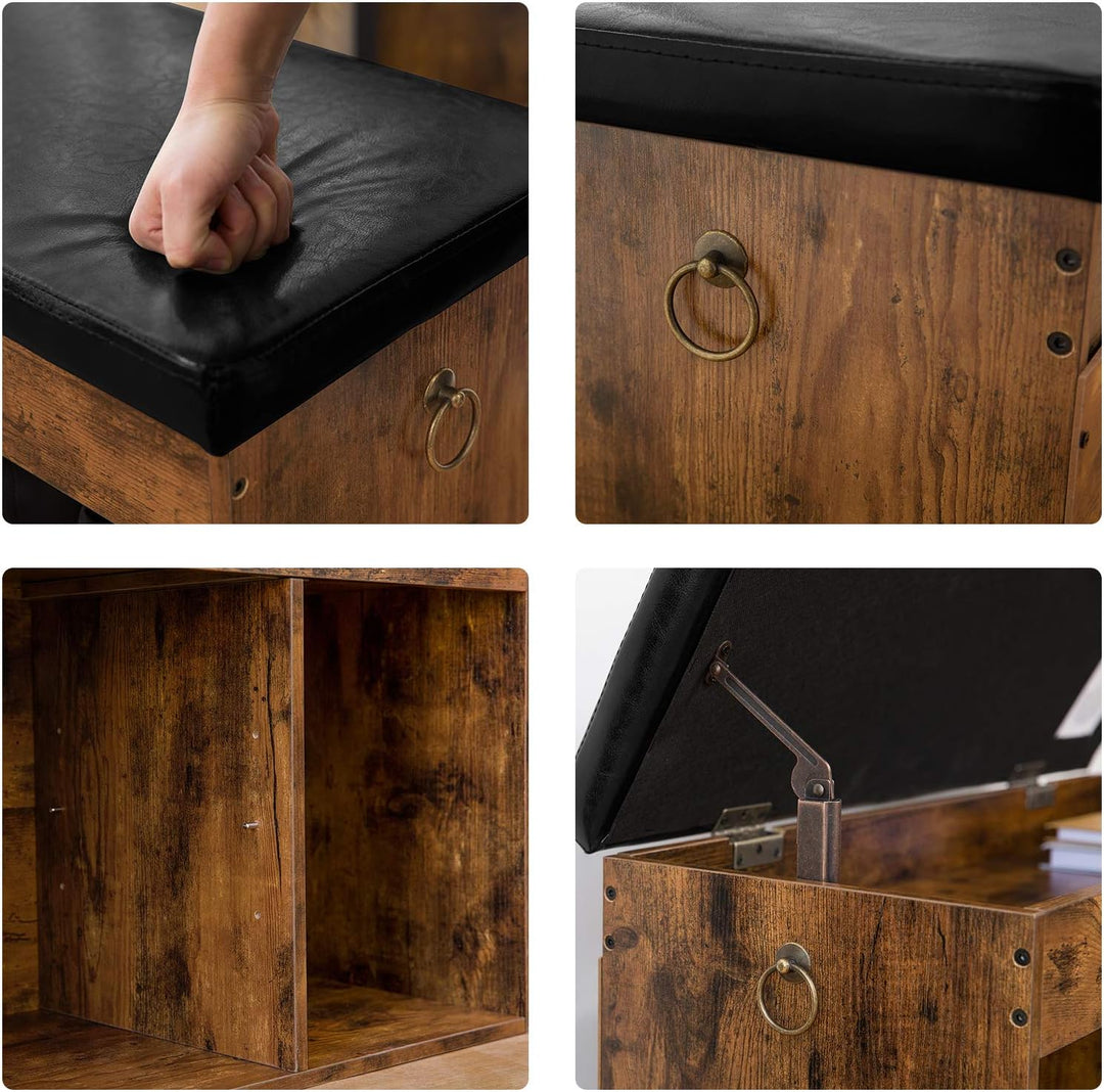 HOOBRO Schuhbank, Sitzbank, 3 offene Fächer, 82 x 31,5 x 46,5 cm, gepolstert, Stauraum unter der Sit