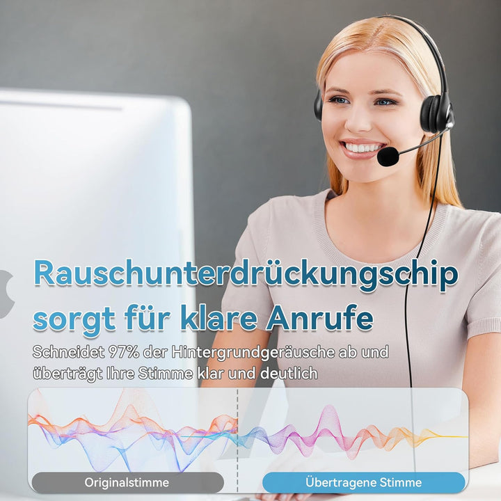 Wantek Headsets mit Mikrofon Noise Cancelling,USB/Typ-C/3.5mm Jack 3-in-1 PC Headsets,USB Headsets u