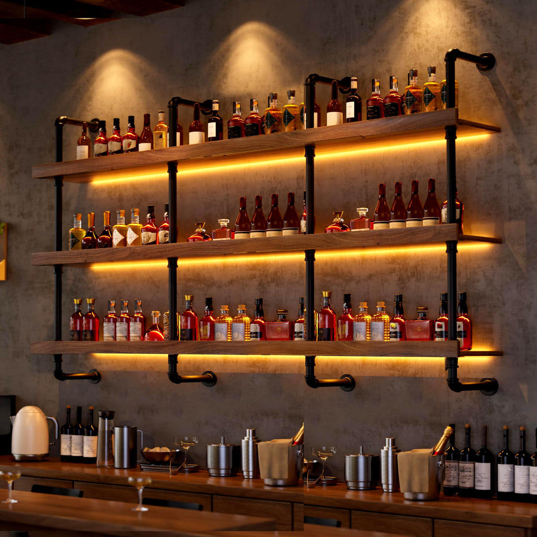 Weinregal Wand, Industrieller Massivholz Weinpareite Display Rack, 3 Ebenen Weinflaschenhalter Wandm