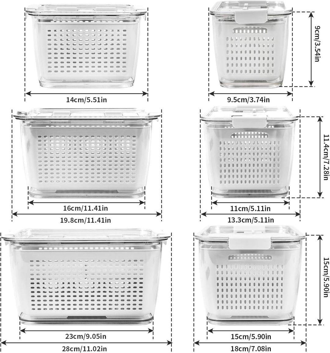 Spesh Frischhaltedosen Set Kühlschrank Organizer Wiederverwendbar Vorratsdosen 3er-Set (0,5L+1,7L+4,
