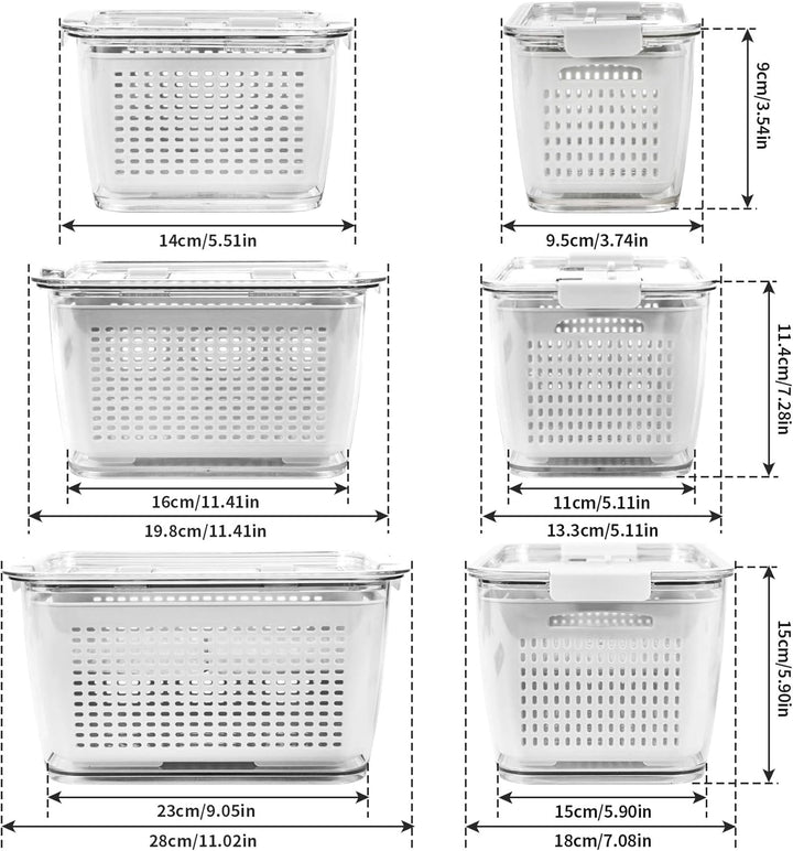 Spesh Frischhaltedosen Set Kühlschrank Organizer Wiederverwendbar Vorratsdosen 3er-Set (0,5L+1,7L+4,
