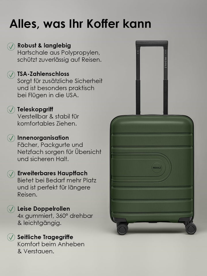 REDOLZ Hartschalen Kabinen-Koffer | Kleiner Trolley 40 x 20 x 55 cm mit Dehnfalte aus hochwertigem,