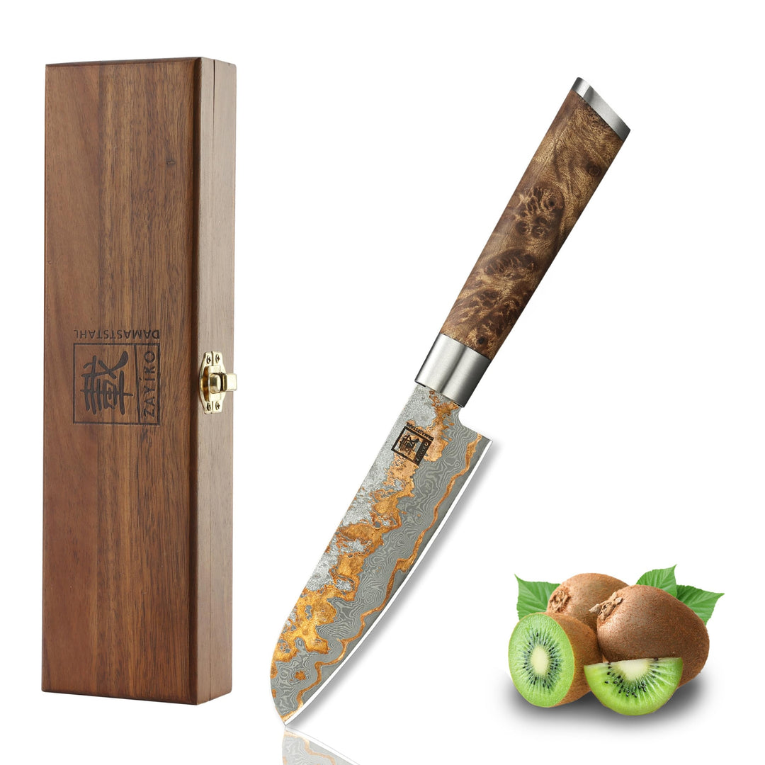 zayiko MysticMagma Damastmesser Santoku (klein) I Messer mit 12 cm Klinge gefertigt aus 67 Lagen Dam