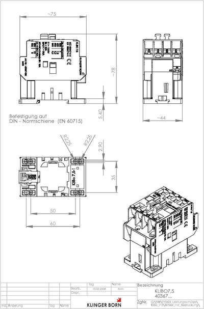 Schütz KLIBO7,5, Uc: 220-230V/50Hz + 230-240V/60Hz, 3s1ö