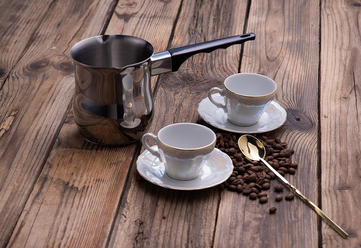 Fiesta Plus Türkische Kaffeekanne für Induktion aus Edelstahl 750 ml Jazwa Ibrik Türkische Kaffeekan
