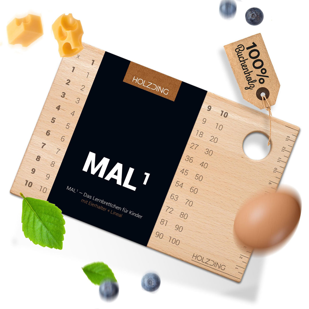 Lern-Brettchen mit Eierhalter, Lineal, Geschenkidee für Kinder (MAL1), Mal1