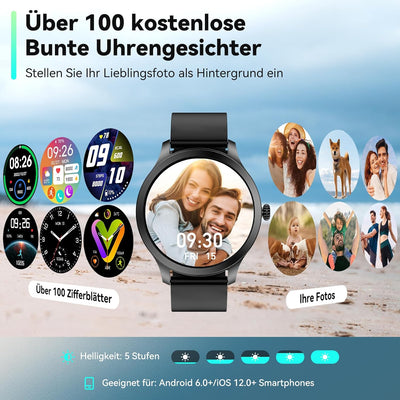 Smartwatch Herren Damen mit Telefonfunktion,Fitnessuhr mit 110+ Sports,Armbanduhr IP68 Wasserdicht,