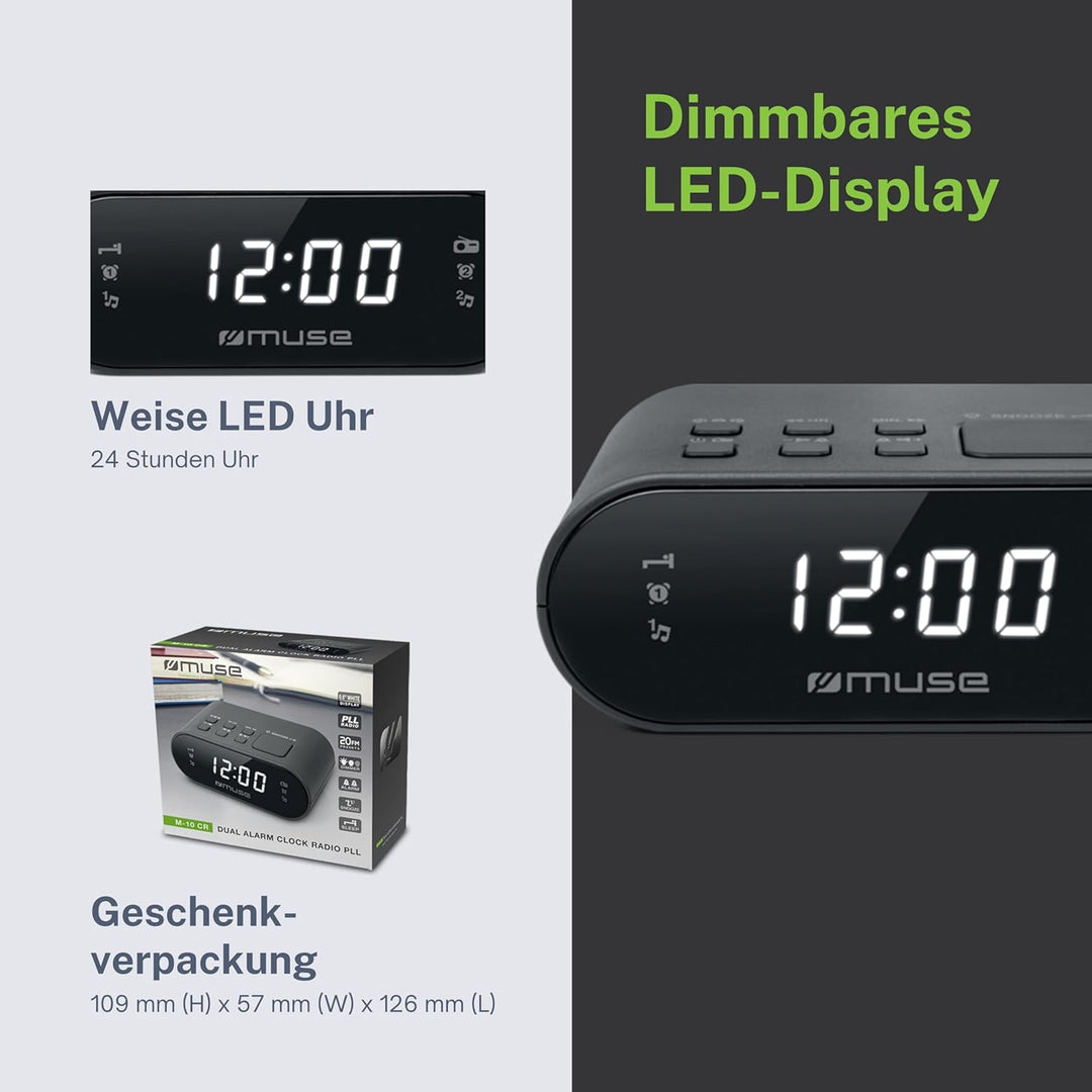M-10 CR Radiowecker mit LED-Display, Zwei Weckzeiten | dimmbar | Hingucker, Kinder | FM Tuner, Lass