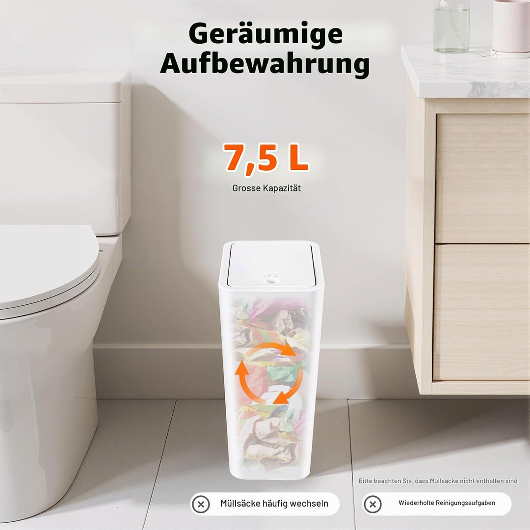 Mülleimer Bad 3 Stück 9L, Schmaler Mülleimer Küche mit Deckel Geruchsdicht, 3er Set Kleiner Abfallei