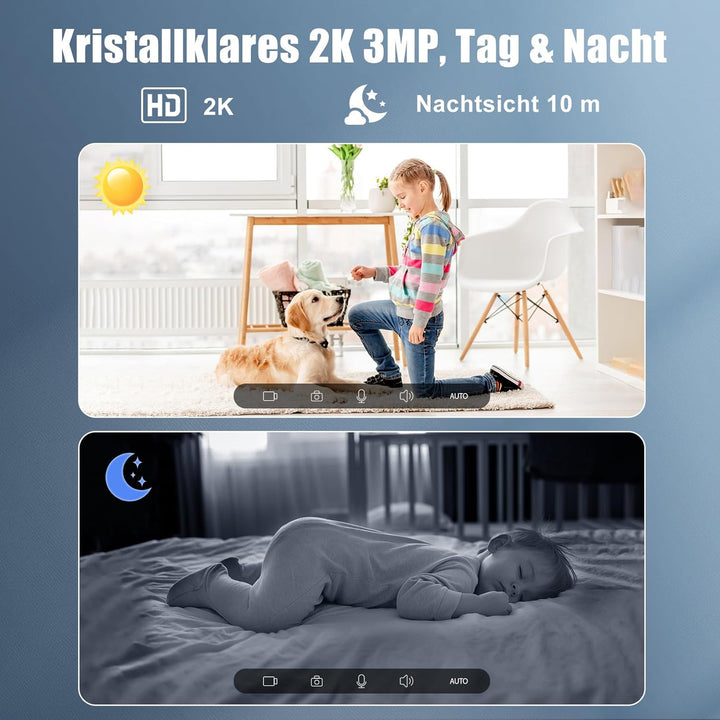 VISION WELL Mini 2K Überwachungskamera Innen- & Aussenbereich, für Zuhause, Haustiere & Babys, Beweg