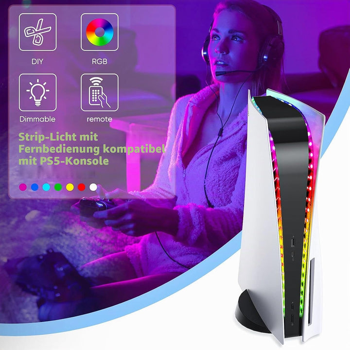 RGB LED Strip für PS5/Slim Konsole Digital/Disc Edition. FASTSNAIL LED Beleuchtung, 7 Farben, 358 Mo