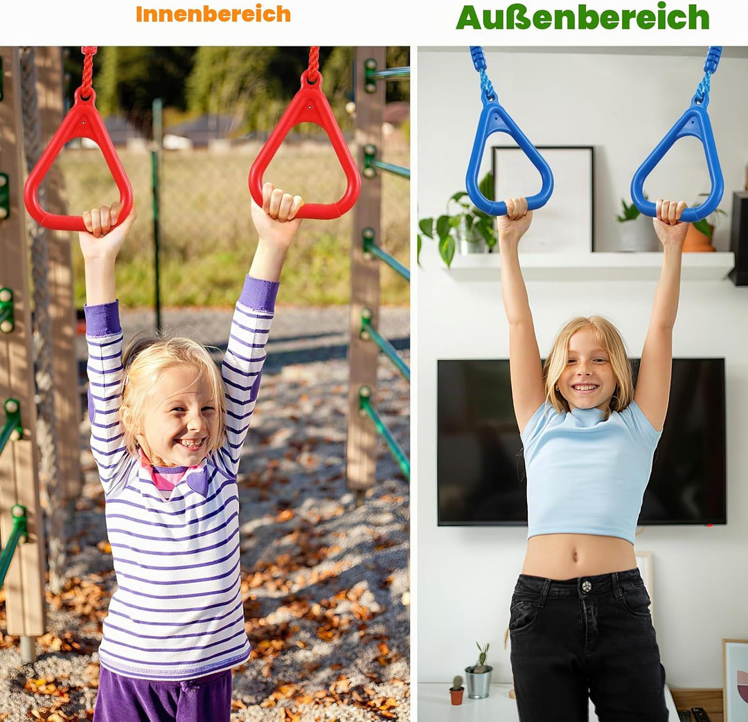 PELLOR 4 Stück Kinder Klettern Ringe, Multifunktions turnringe Kinder für Outdoor Indoor, Trapeze Ri