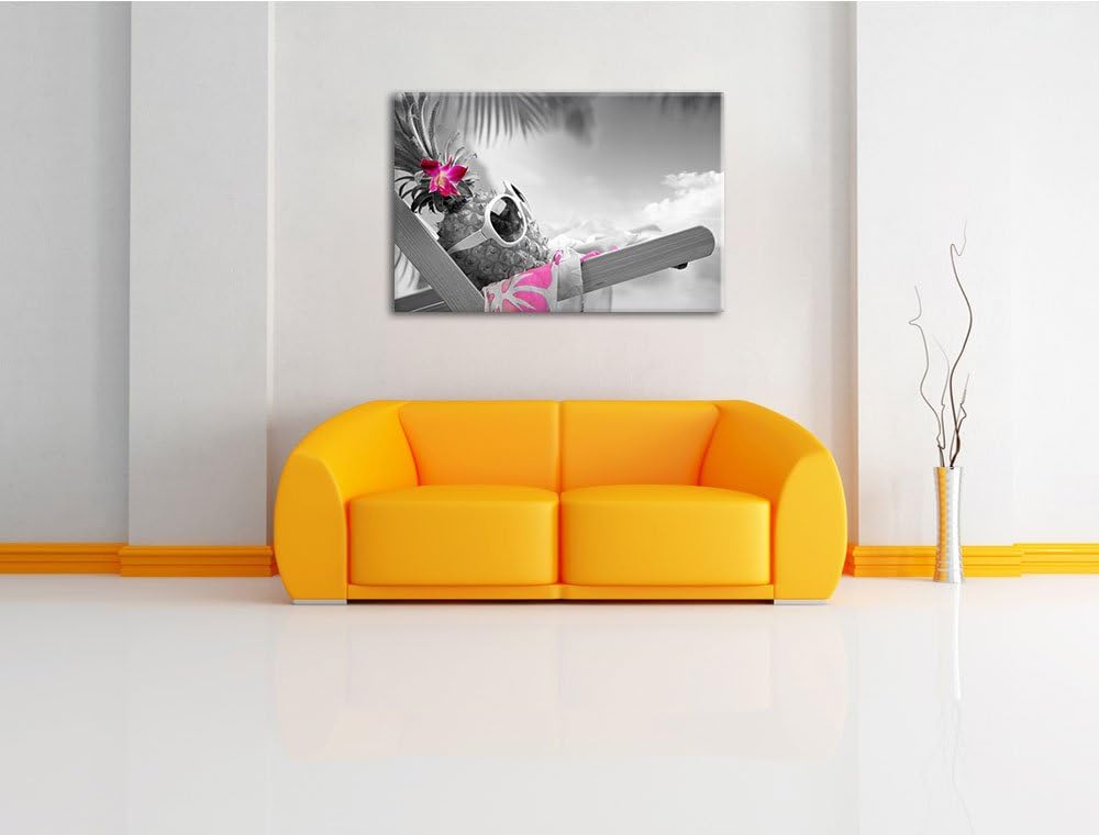 Ananas im Urlaub schwarz/weiss Format: 100x70 auf Leinwand, XXL riesige Bilder fertig gerahmt mit Ke