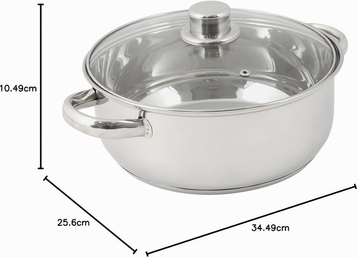 Crealys 502385 4 Liter Edelstahl-Kochtopf, 24 cm Durchmesser – mit Dampfgardeckel aus Glas – für all