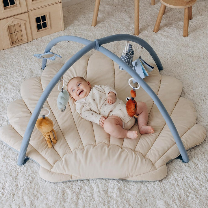 Blissful Diary Spielbogen Baby, Spieldecke Baby Gym Activity Decke mit 6 Abnehmbare Spielzeuge, krab