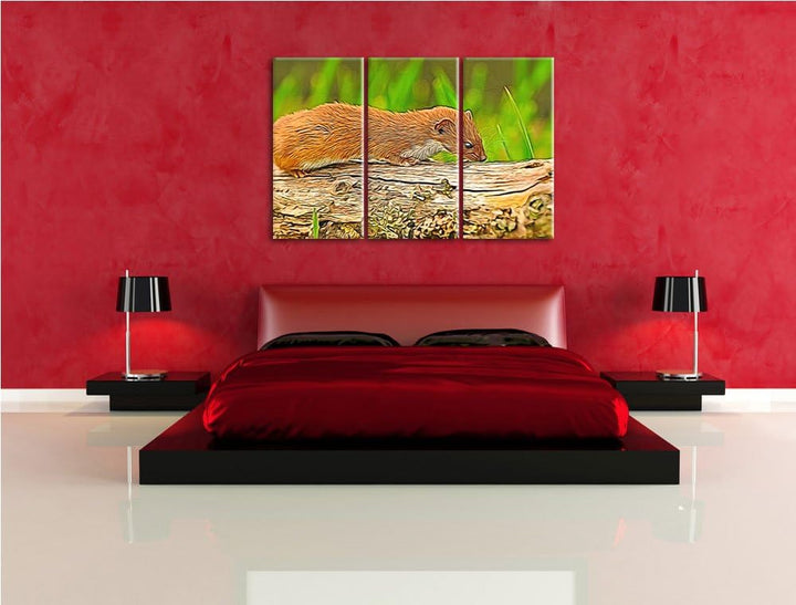 Süsses Frettchen 3 Teilig, Gesamtgrösse 120x80 cm auf Leinwand, XXL riesige Bilder fertig gerahmt mi