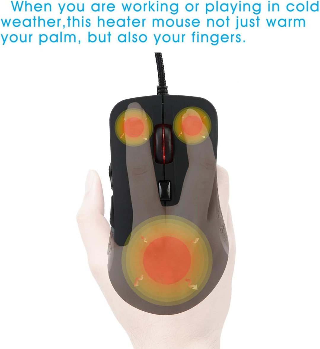 Beheizter Maus,Winter-Handwärmer USB Gaming-Maus,Wärme 38–48 °C Einstellbar-Mattschwarz