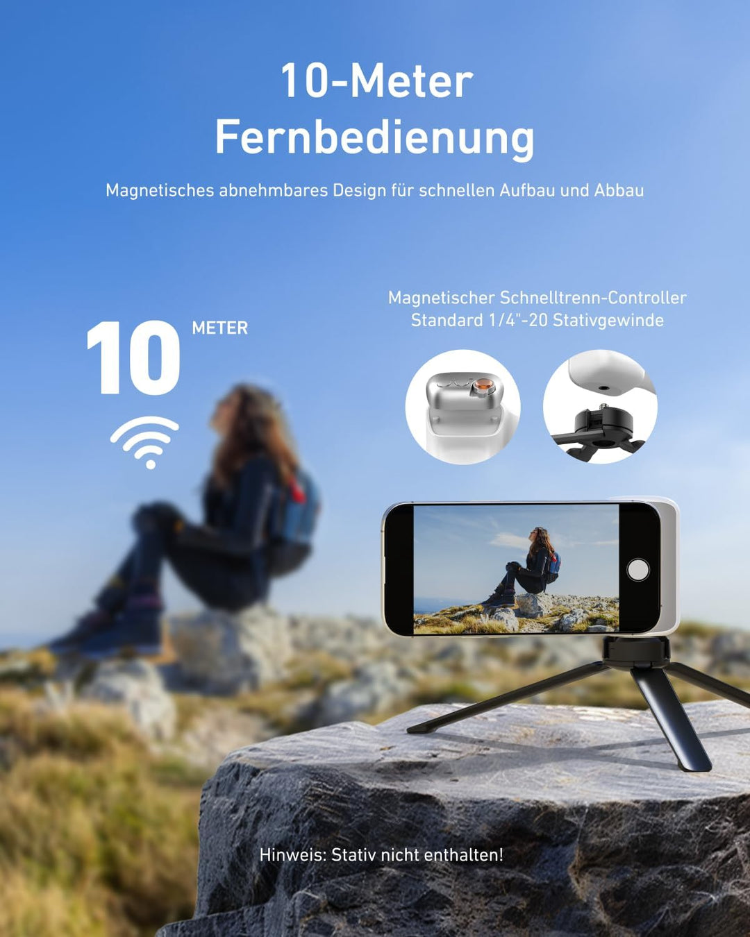 TELESIN Fun Shot Smartphone Handle Grip, Magnetic Smartphone Grip mit Abnehmbarer Bluetooth-Fernbedi
