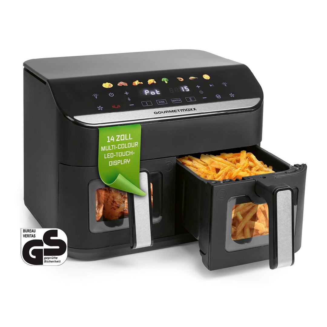 GOURMETmaxx AirGenius Heissluftfritteuse, 9 L - 2 x 4,5 L Airfryer | Fritteuse mit 8 Programmen | He