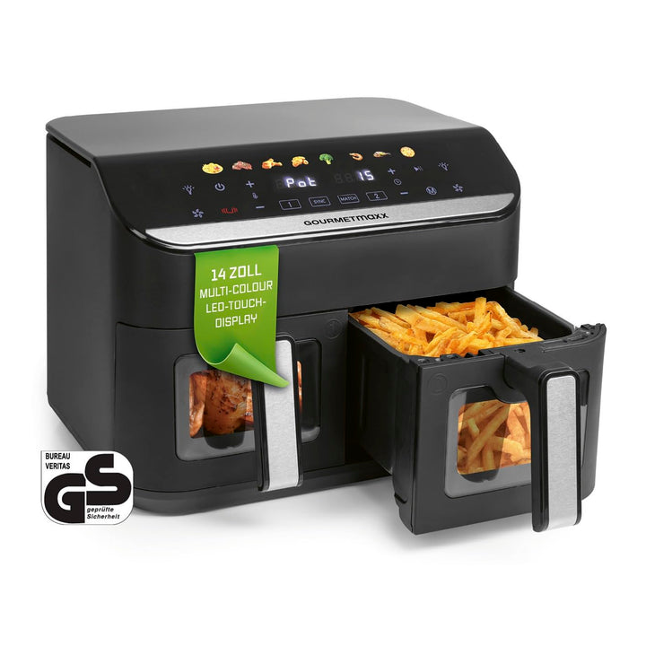GOURMETmaxx AirGenius Heissluftfritteuse, 9 L - 2 x 4,5 L Airfryer | Fritteuse mit 8 Programmen | He