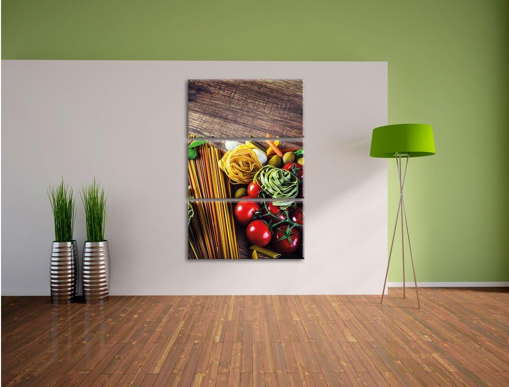 Pixxprint Pasta Italia mit frischen Tomaten und Gewürzen 3-Teiler Leinwandbild 120x80 Bild auf Leinw