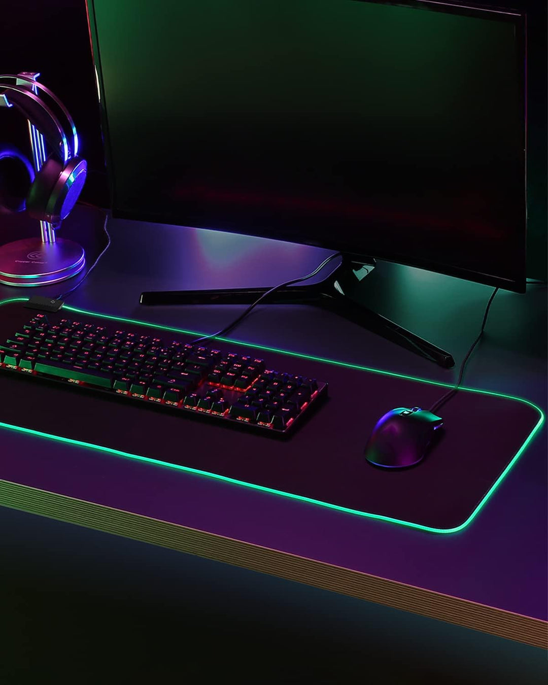 EASEMO Gaming Mauspad, XXL gross (800 x 300 x 4 mm) RGB Mousepad, 7 LED-Farben und 10 voreingestellt