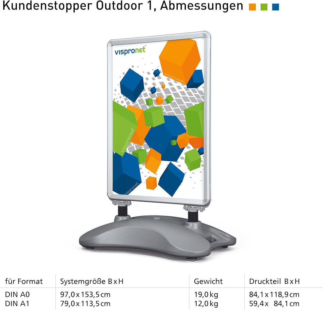 Vispronet Plakatständer DIN A1, Kundenstopper, Werbetafel, Gehwegaufsteller Outdoor 1 (mit Wasserfus