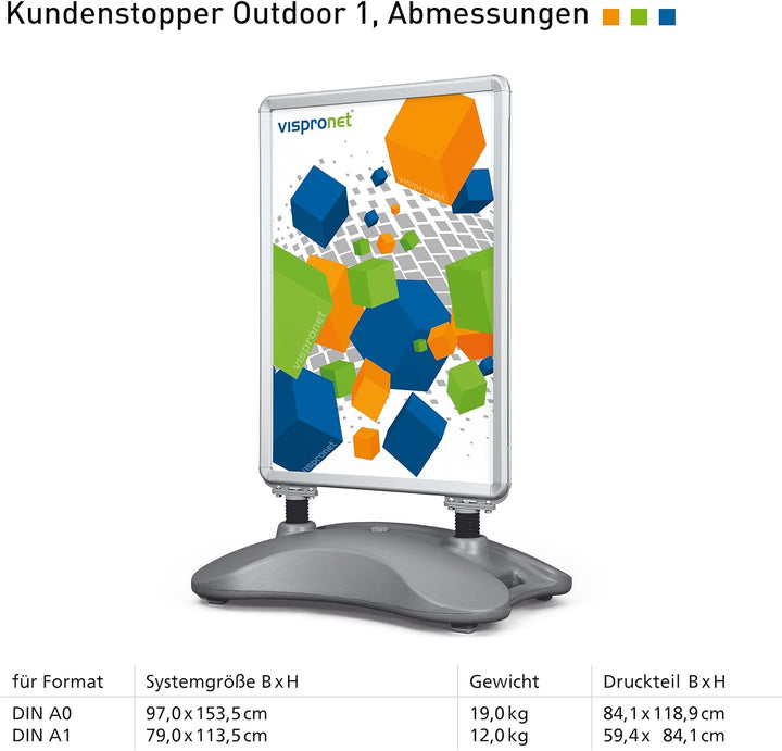 Vispronet Plakatständer DIN A1, Kundenstopper, Werbetafel, Gehwegaufsteller Outdoor 1 (mit Wasserfus