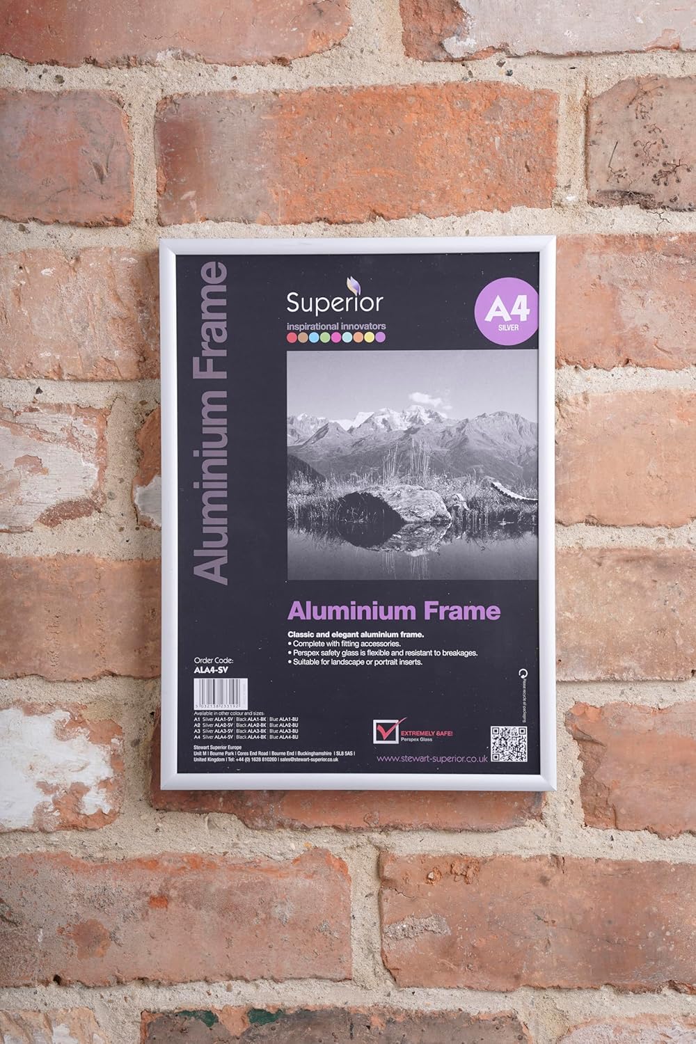 Stewart Superior Bilderrahmen, A4, gebürstetes Aluminium, mit Plexiglas-Sicherheitsglas, silberfarbe