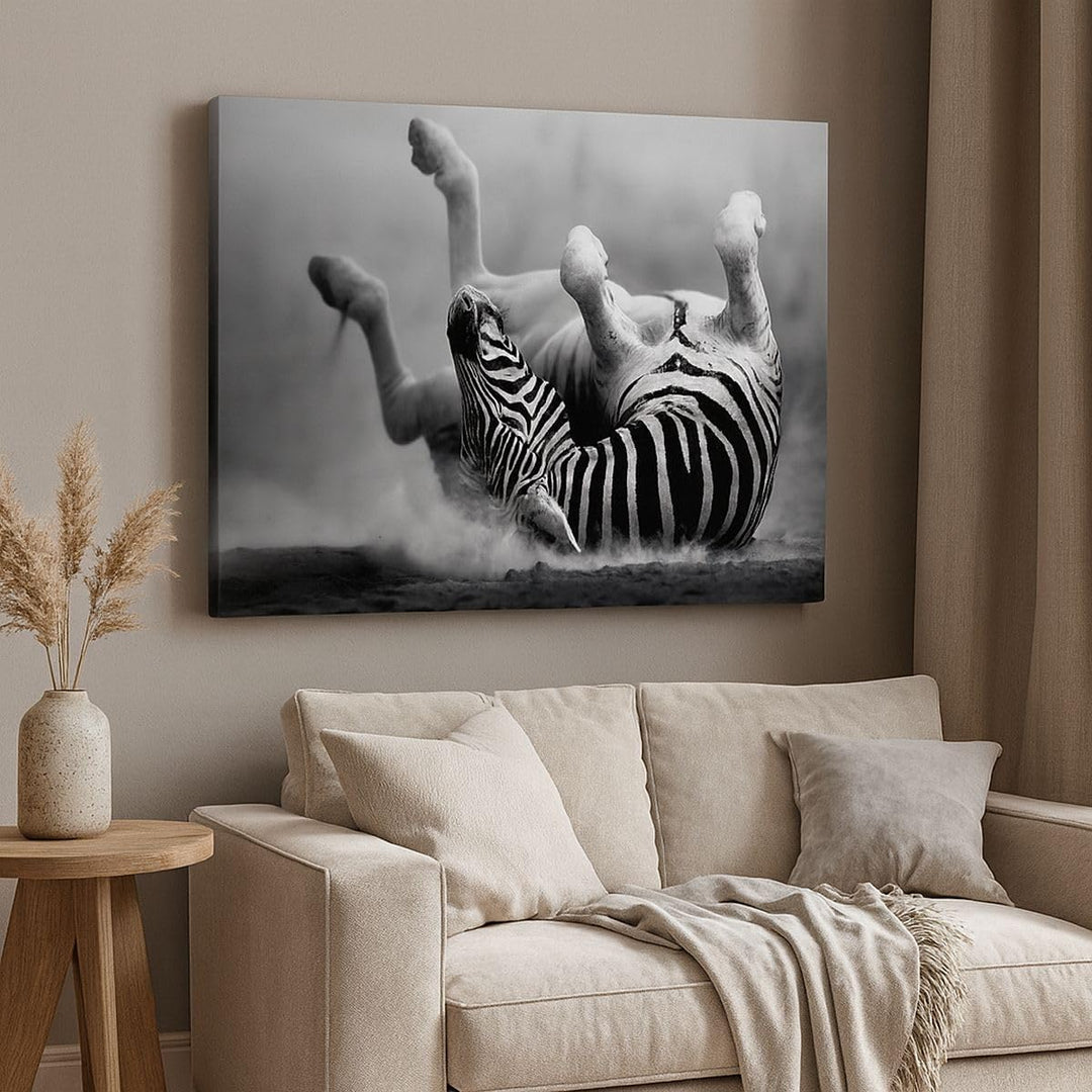 Bilder auf Leinwand 100x70cm Leinwandbild Zebra Streifen Tier wild Gross Wanddeko Bild Schlafzimmer